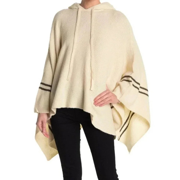 La Classe  Couture Ivory Knit Stripe Hooded Poncho - Picture 1 of 8